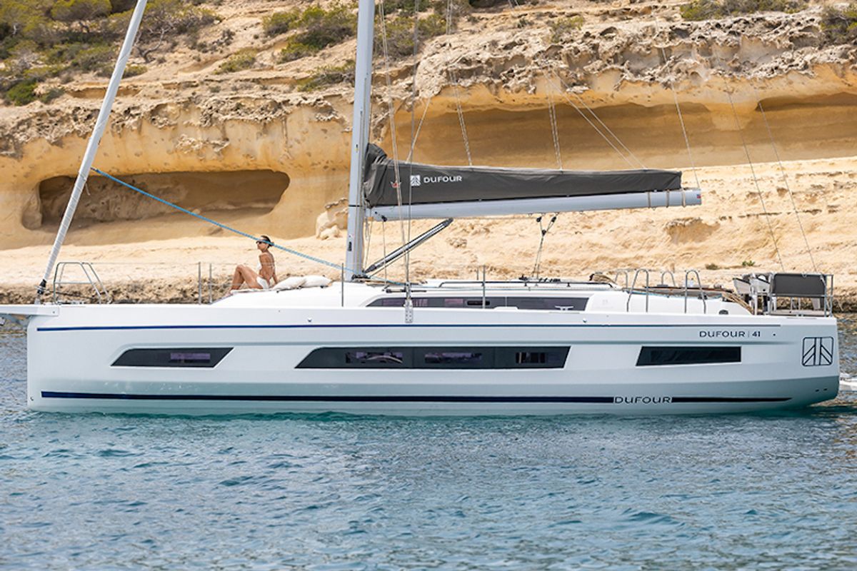 Exterior view of Bigi, a Dufour 41 sailboat at U Pàize/Carloforte, Italy