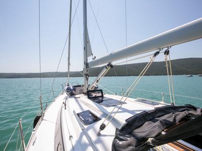 Deck of ALANI, a Bavaria Cruiser 37 sailboat at Trget, Croatia