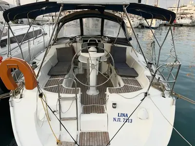 Cockpit of Lina, a Jeanneau Sun Odyssey 37 sailboat at Gouvia, Greece
