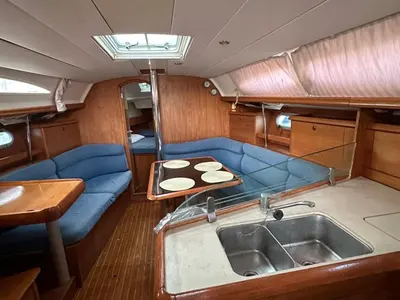 Salon of Lina, a Jeanneau Sun Odyssey 37 sailboat at Gouvia, Greece