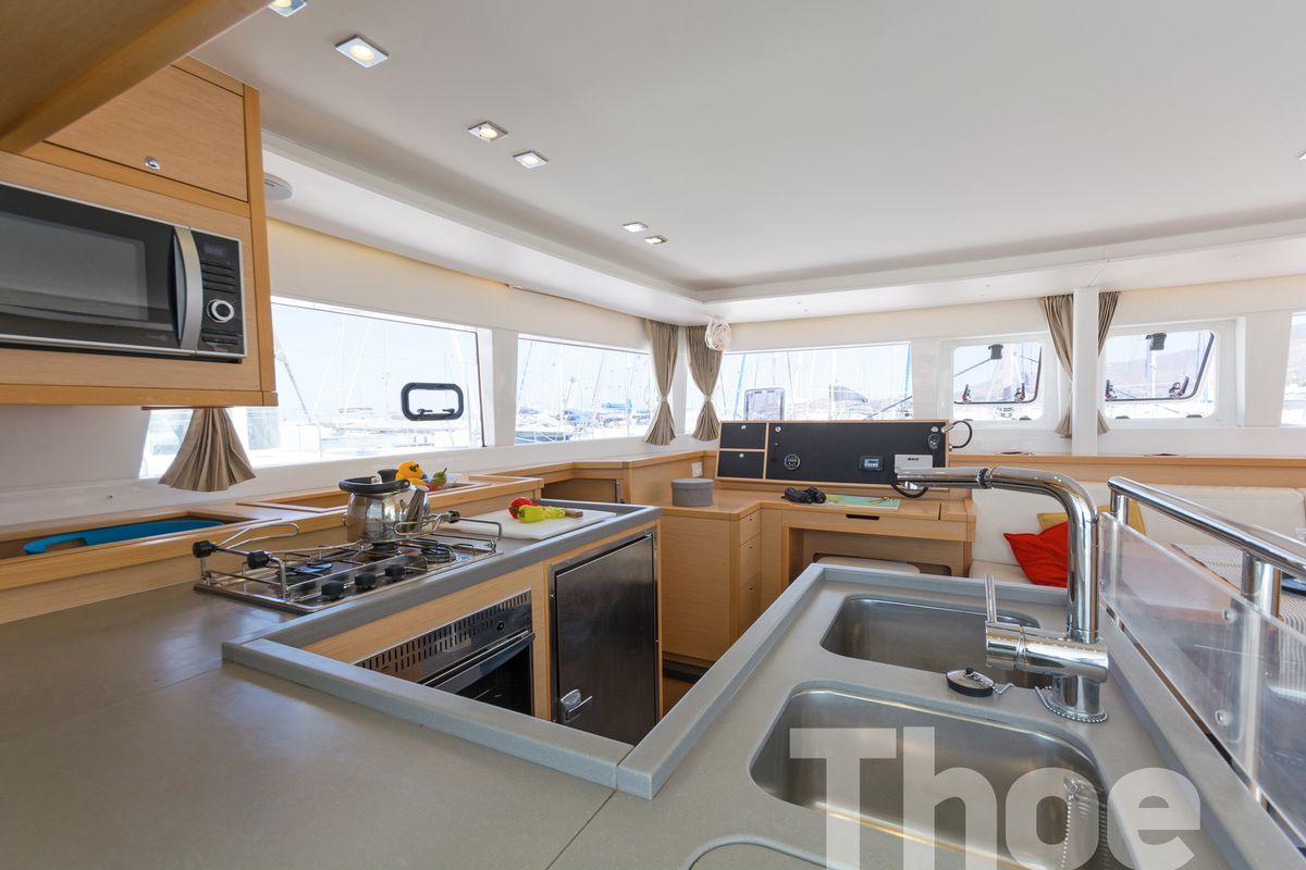 Galley of Thoe, a Lagoon 450 Fly catamaran at Kos, Greece