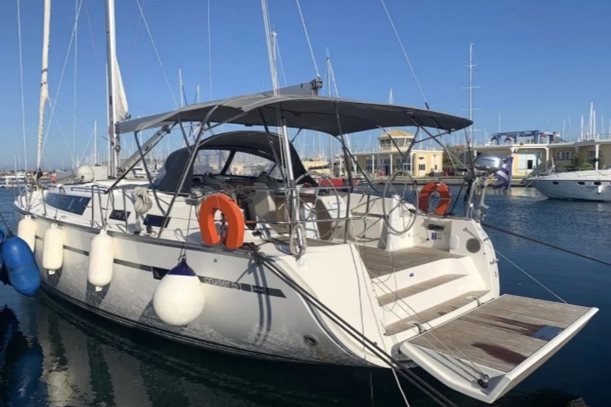 Exterior view of Pandora, a Bavaria Cruiser 51 sailboat at Athens, Greece