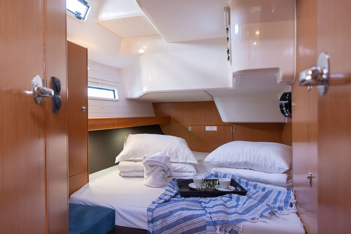 Cabin on Pandora, a Bavaria Cruiser 51 sailboat at Athens, Greece