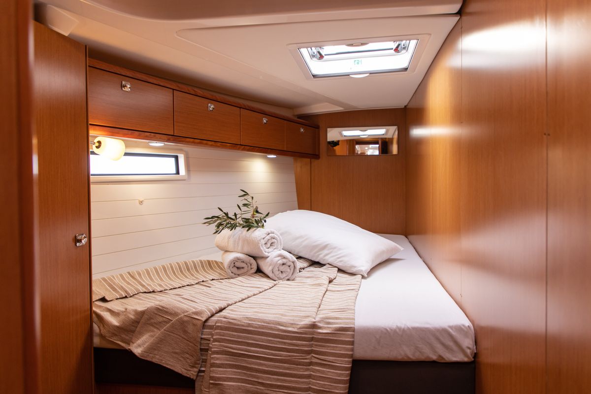 Cabin on Pandora, a Bavaria Cruiser 51 sailboat at Athens, Greece