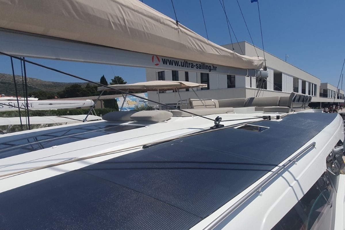 Deck of SUNRISE, a Fountaine Pajot Aura 51 catamaran at Seget Donji, Croatia