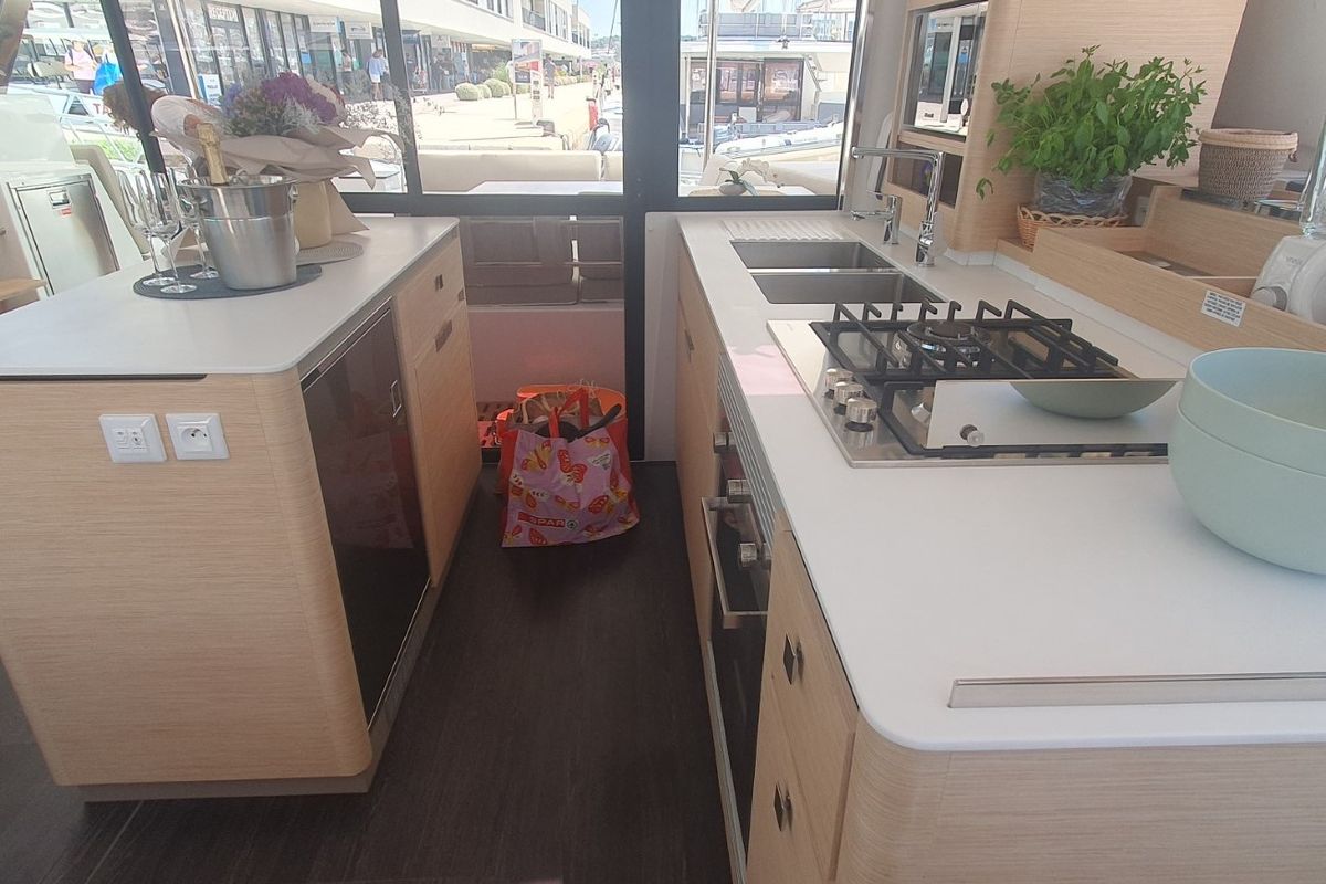 Galley of SUNRISE, a Fountaine Pajot Aura 51 catamaran at Seget Donji, Croatia