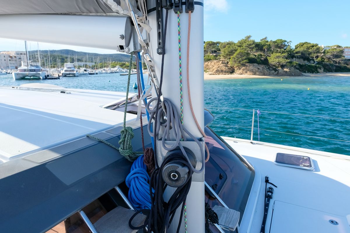 Deck of Grelots, a Nautitech 40 Open catamaran at Hyères, France