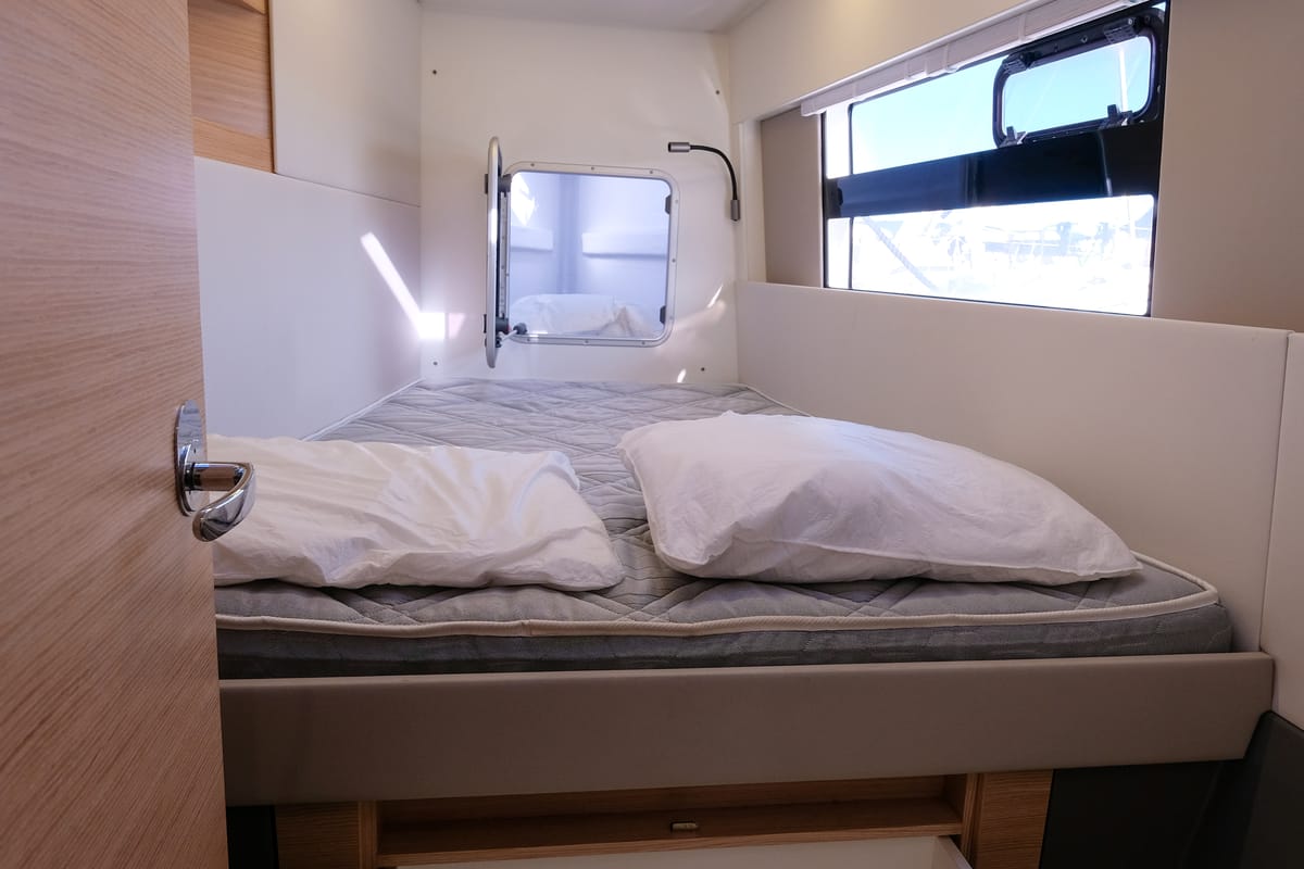 Cabin on Grelots, a Nautitech 40 Open catamaran at Hyères, France