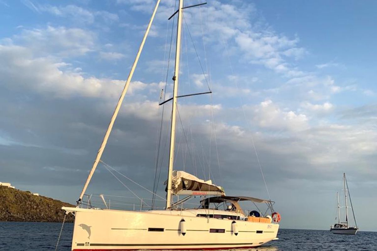 Exterior view of Wonder Planet, a Dufour 460 Grand Large sailboat at Tonnarella, Italy