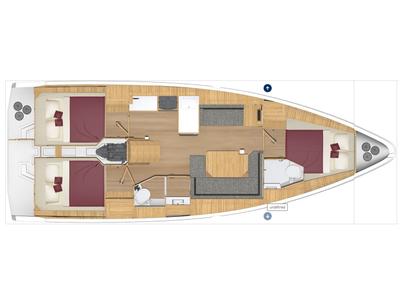 Floor plan of Bavaria C38, a Bavaria C38 sailboat at Tropea, Italy