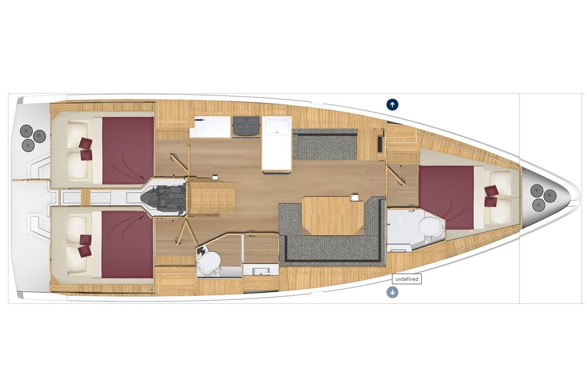 Floor plan of Bavaria C38, a Bavaria C38 sailboat at Tropea, Italy