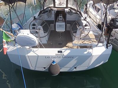 Cockpit of Bavaria C38, a Bavaria C38 sailboat at Tropea, Italy