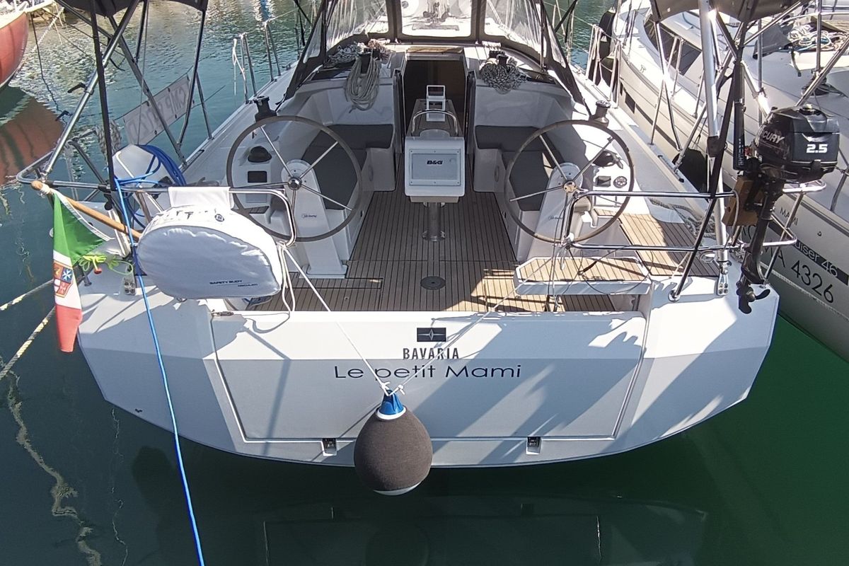 Cockpit of Bavaria C38, a Bavaria C38 sailboat at Tropea, Italy
