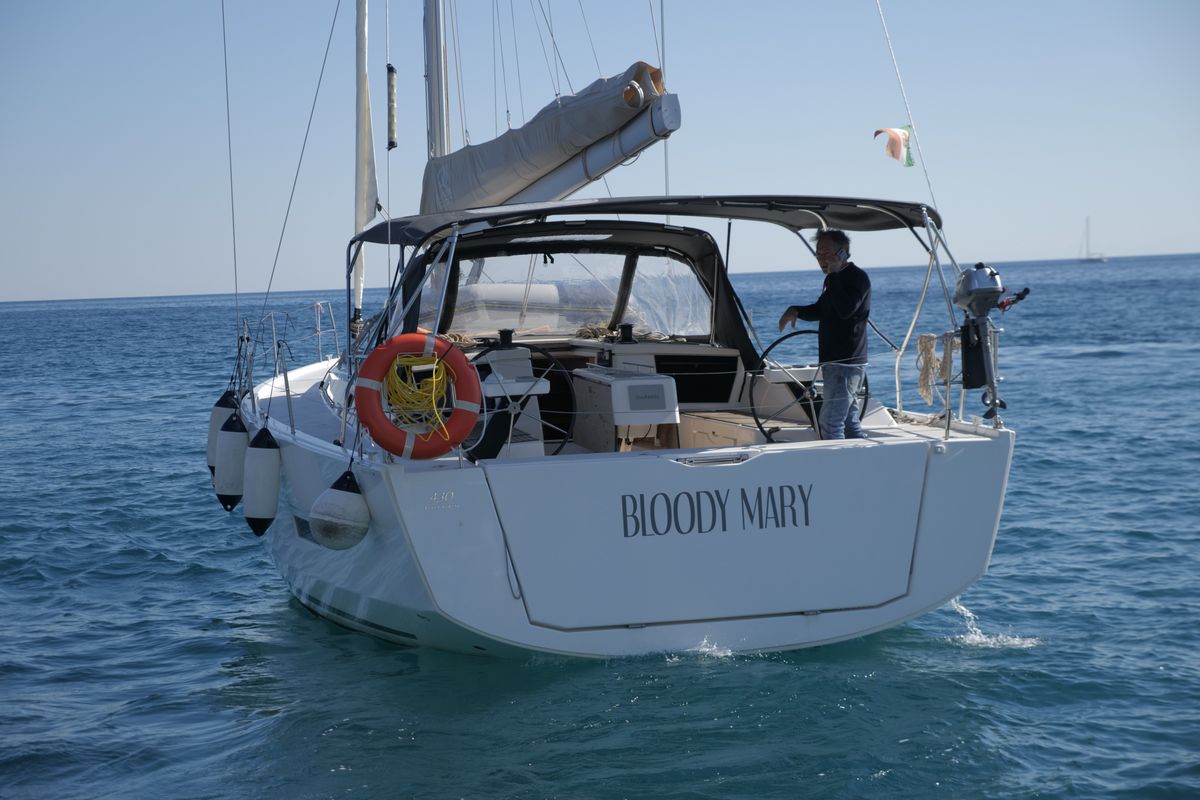 Exterior view of Bloody Mary, a Dufour 430 sailboat at Milazzo, Italy