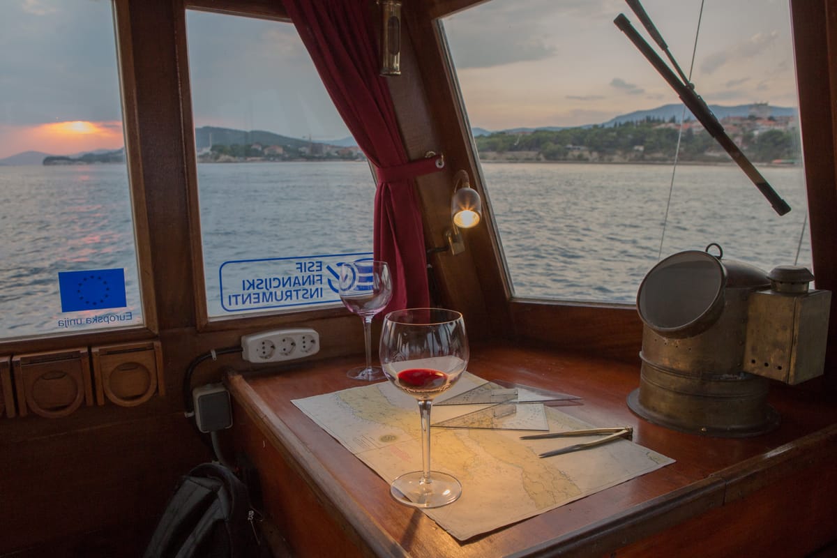 Cockpit of Palagruža, a Gulet Motor sailer motorboat at Split, Croatia