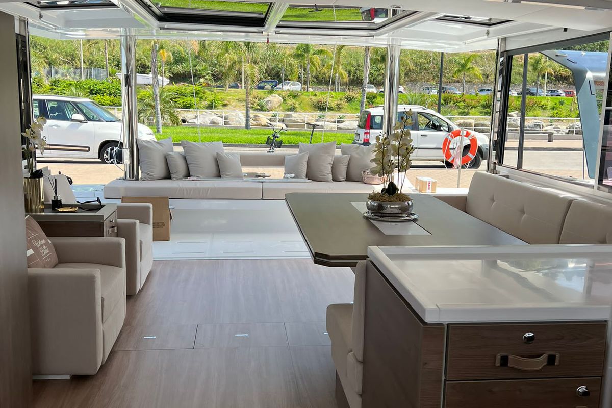 Salon of Virginia, a Bali 5.4 catamaran at Olbia, Italy