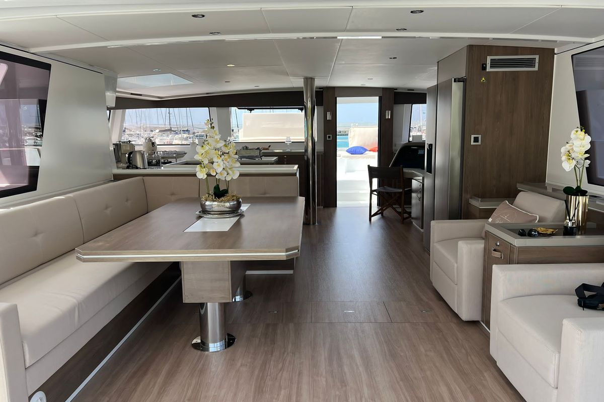 Salon of Virginia, a Bali 5.4 catamaran at Olbia, Italy