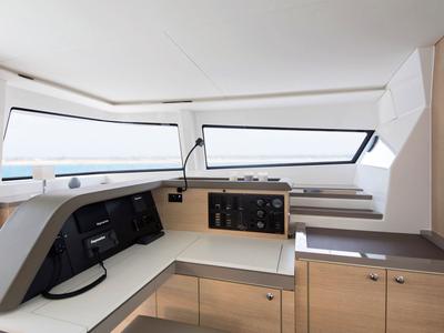 Cockpit of Virginia, a Bali 5.4 catamaran at Olbia, Italy