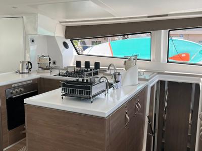Galley of Virginia, a Bali 5.4 catamaran at Olbia, Italy