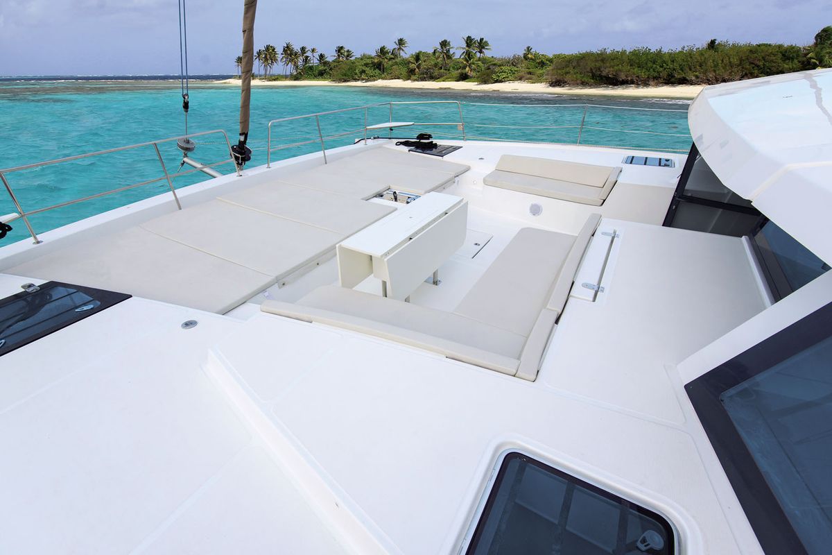 Deck of Virginia, a Bali 5.4 catamaran at Olbia, Italy