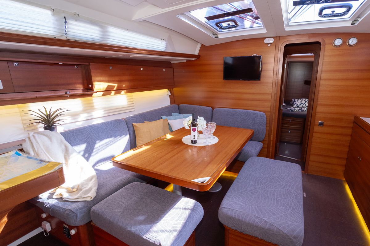 Salon of Cygnus, a Dufour 460 Grand Large sailboat at Grad Pula, Croatia
