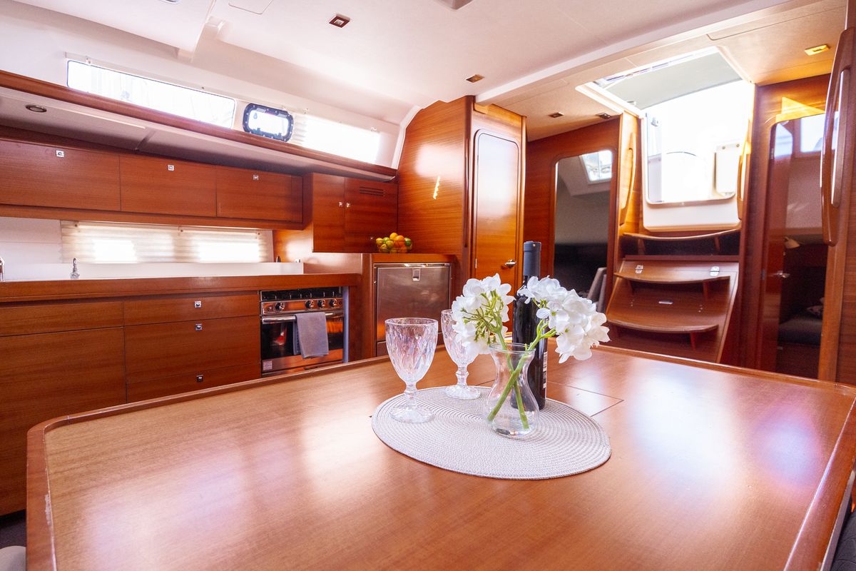 Galley of Cygnus, a Dufour 460 Grand Large sailboat at Grad Pula, Croatia
