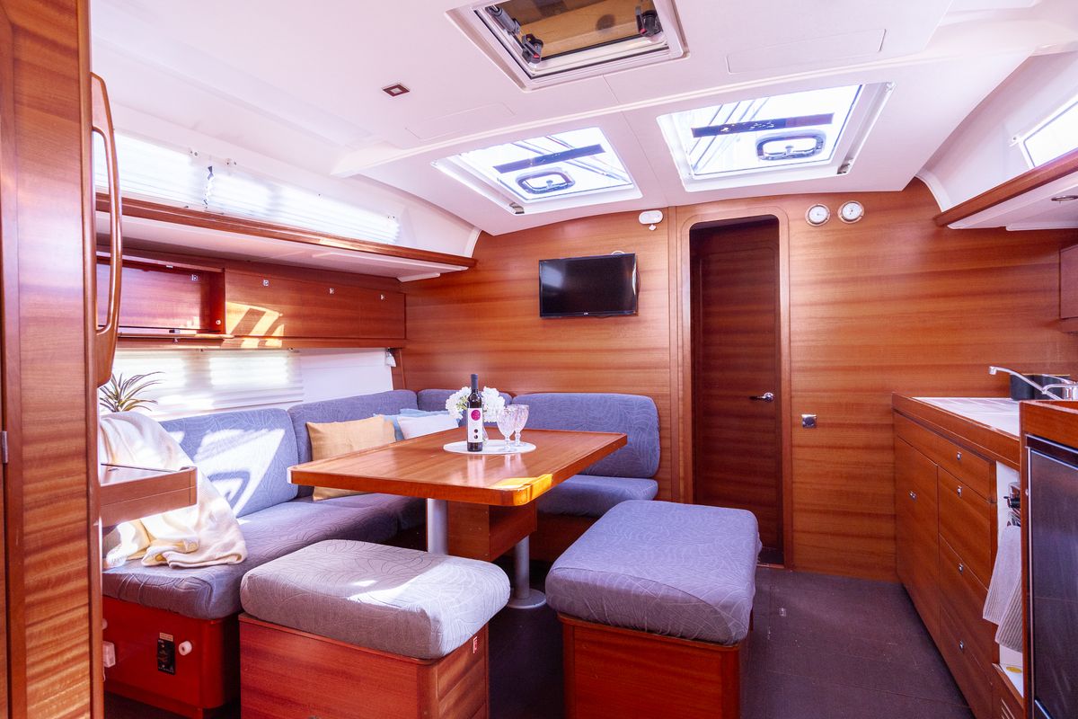 Salon of Cygnus, a Dufour 460 Grand Large sailboat at Grad Pula, Croatia
