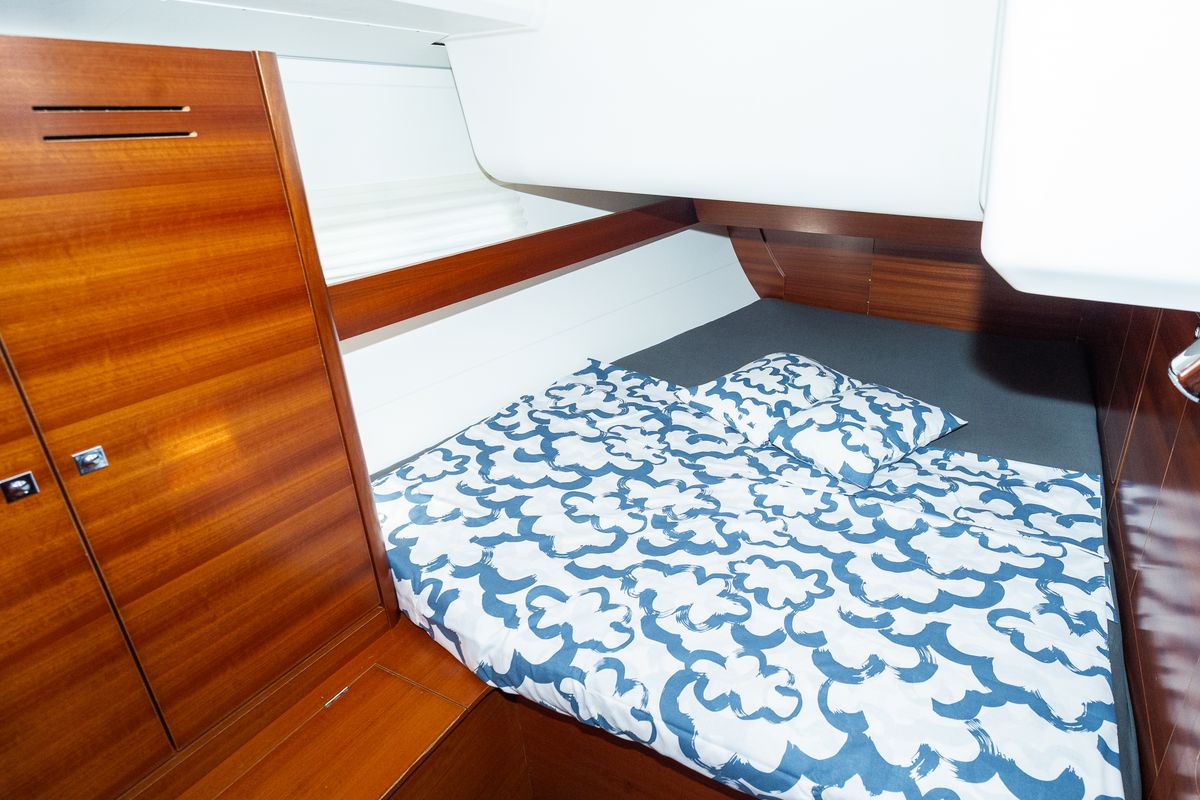 Cabin on Cygnus, a Dufour 460 Grand Large sailboat at Grad Pula, Croatia