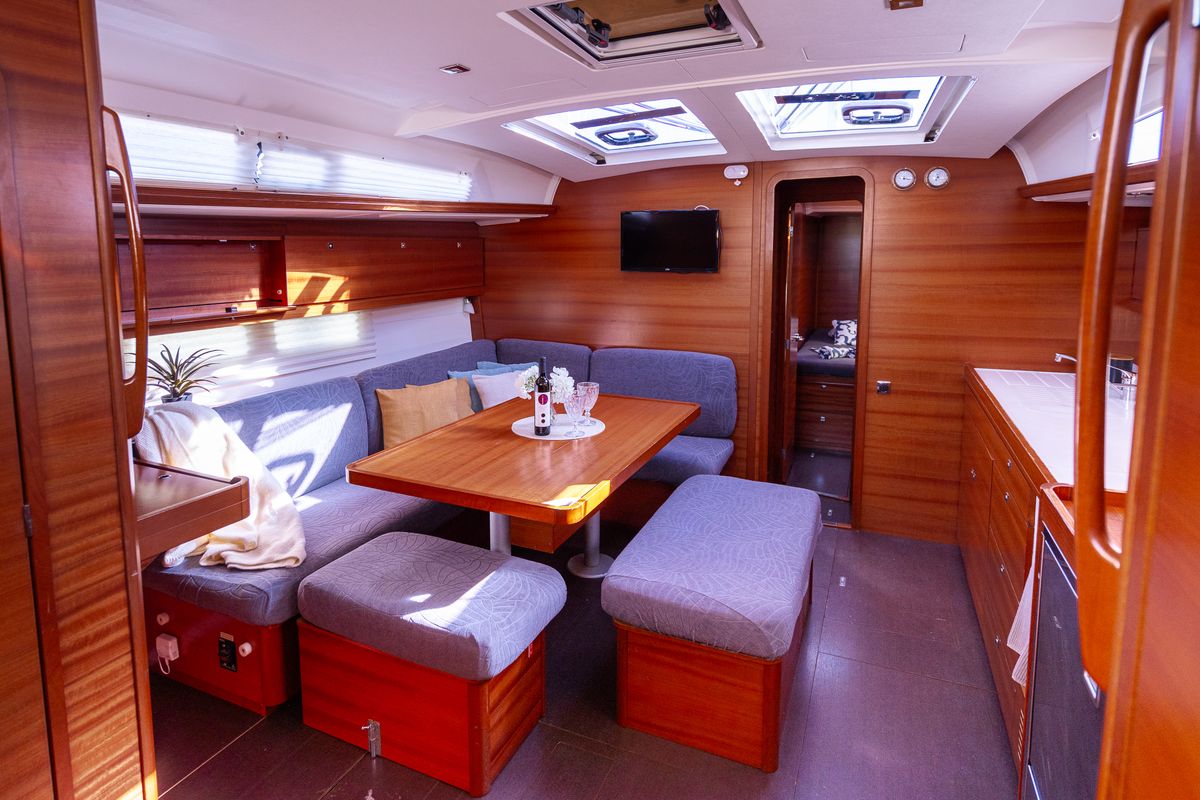 Salon of Cygnus, a Dufour 460 Grand Large sailboat at Grad Pula, Croatia