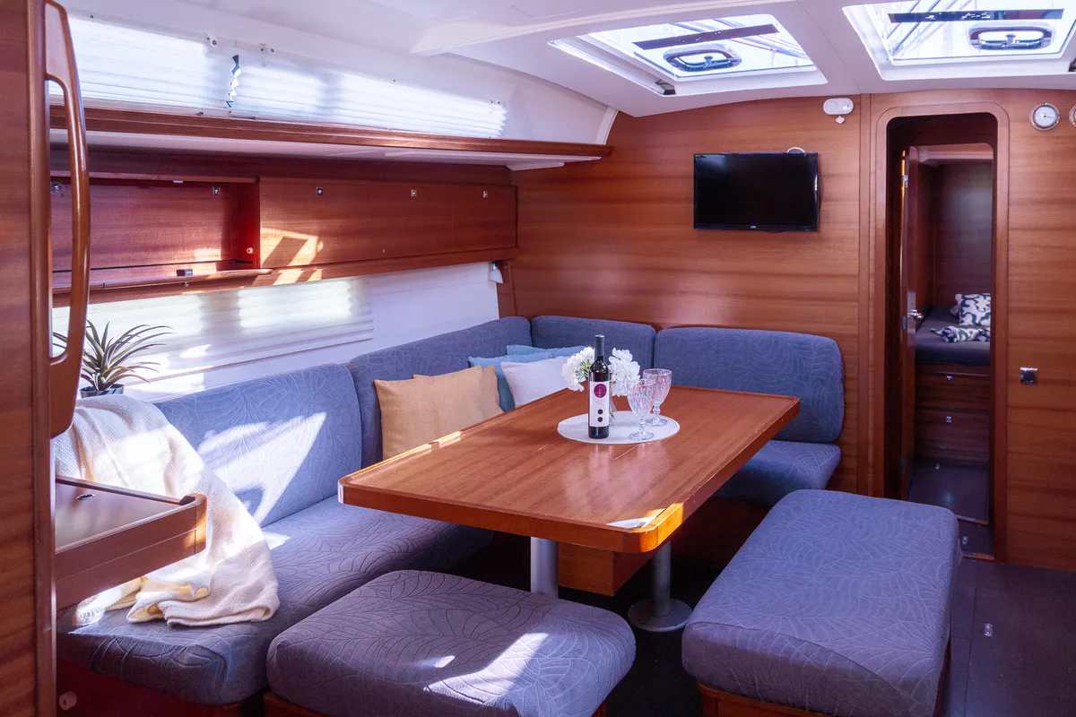 Salon of Cygnus, a Dufour 460 Grand Large sailboat at Grad Pula, Croatia