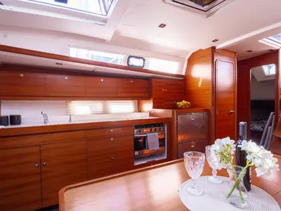 Galley of Cygnus, a Dufour 460 Grand Large sailboat at Grad Pula, Croatia