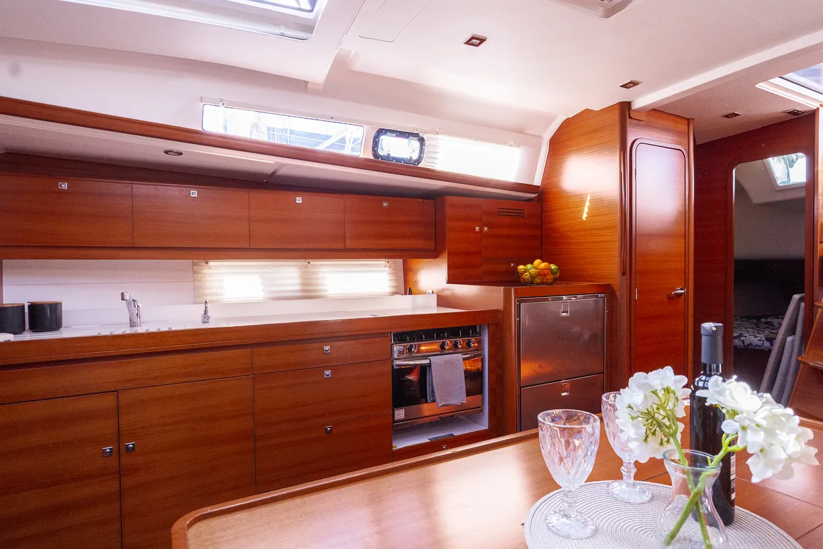 Galley of Cygnus, a Dufour 460 Grand Large sailboat at Grad Pula, Croatia