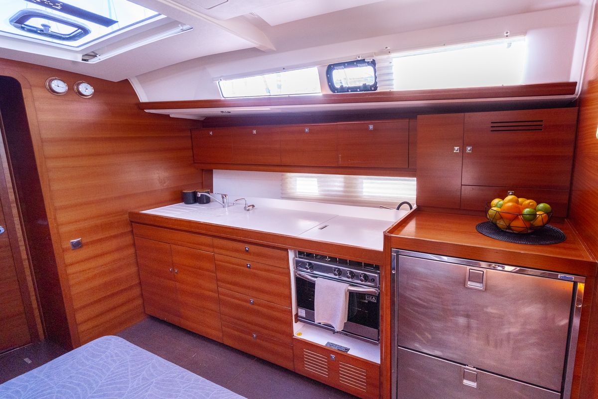 Galley of Cygnus, a Dufour 460 Grand Large sailboat at Grad Pula, Croatia