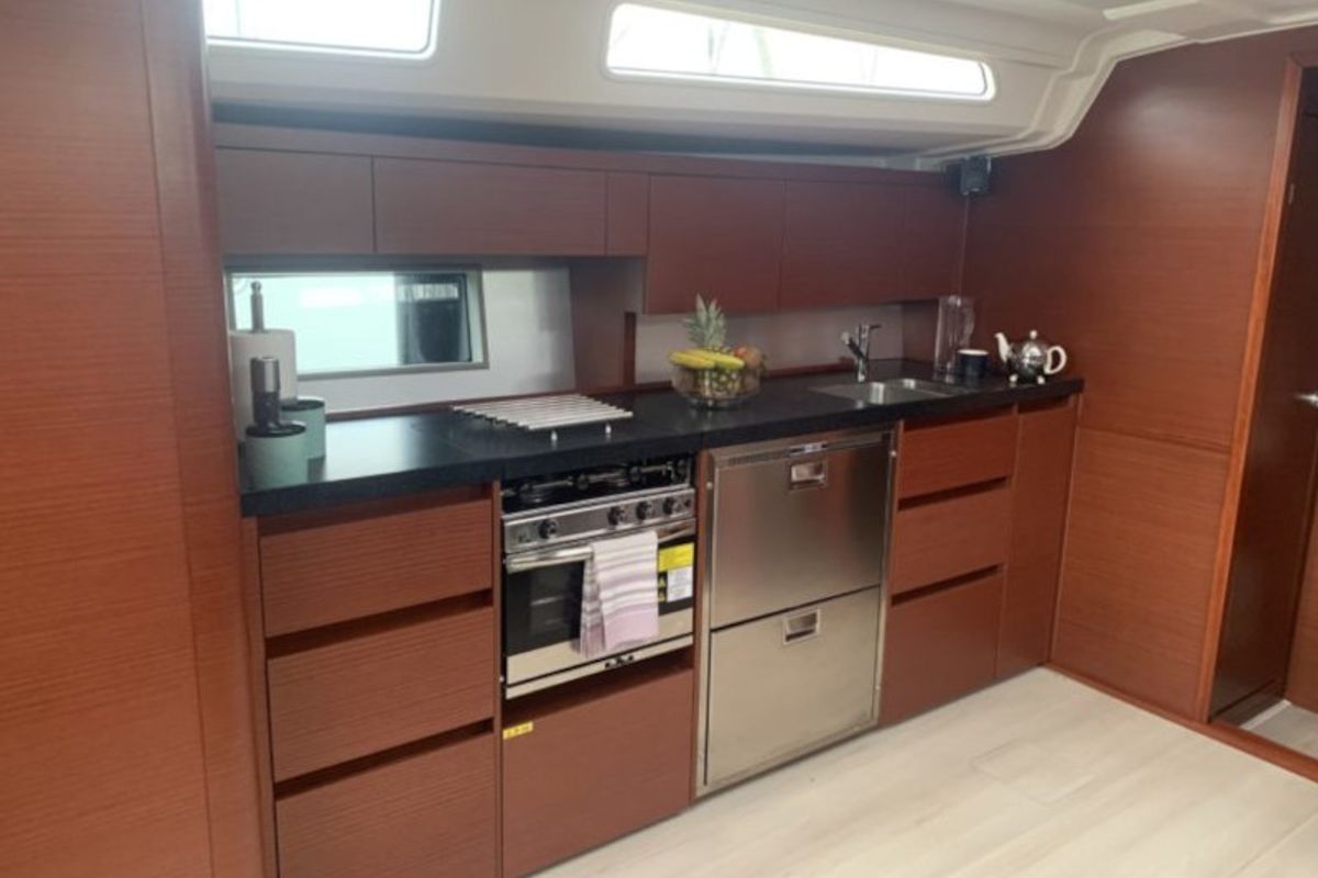 Galley of Aktea, a Hanse Yachts Hanse 508 sailboat at Lavreotiki Municipal Unit, Greece