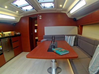 Salon of Aktea, a Hanse Yachts Hanse 508 sailboat at Lavreotiki Municipal Unit, Greece