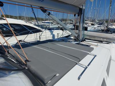 Deck of Aktea, a Hanse Yachts Hanse 508 sailboat at Lavreotiki Municipal Unit, Greece