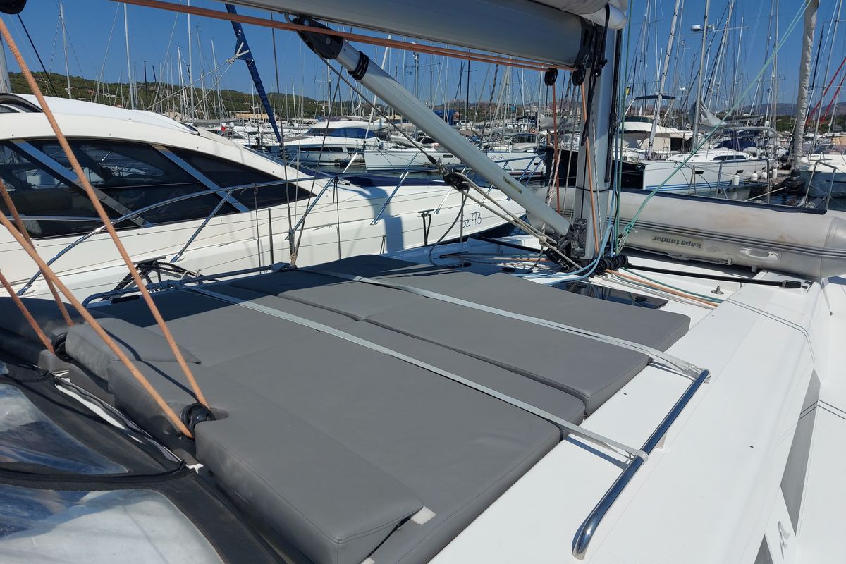 Deck of Aktea, a Hanse Yachts Hanse 508 sailboat at Lavreotiki Municipal Unit, Greece