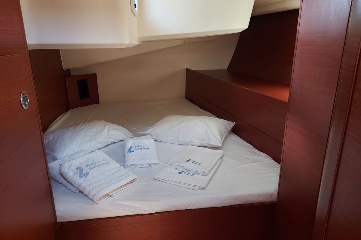 Cabin on Aktea, a Hanse Yachts Hanse 508 sailboat at Lavreotiki Municipal Unit, Greece
