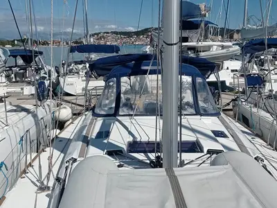 Deck of Malin II, a Jeanneau Sun Odyssey 479 sailboat at Seget Donji, Croatia