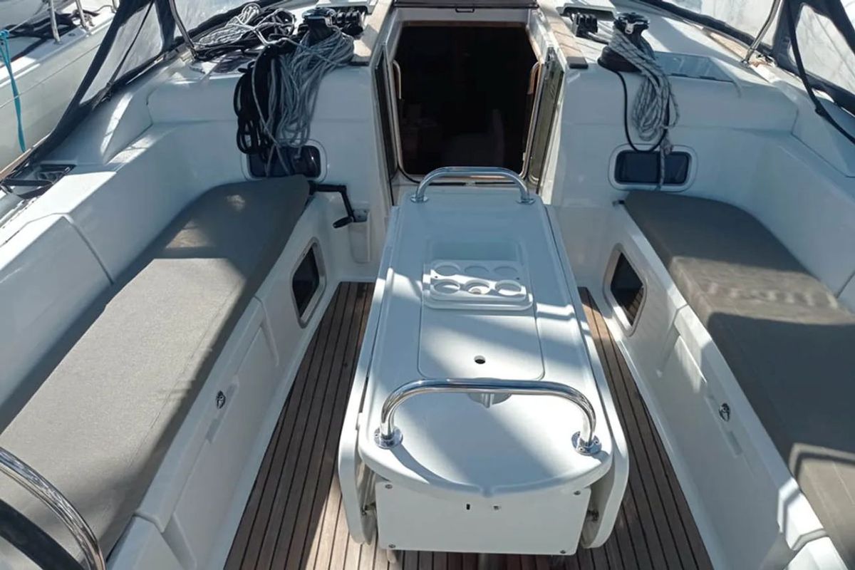 Deck of Malin II, a Jeanneau Sun Odyssey 479 sailboat at Seget Donji, Croatia