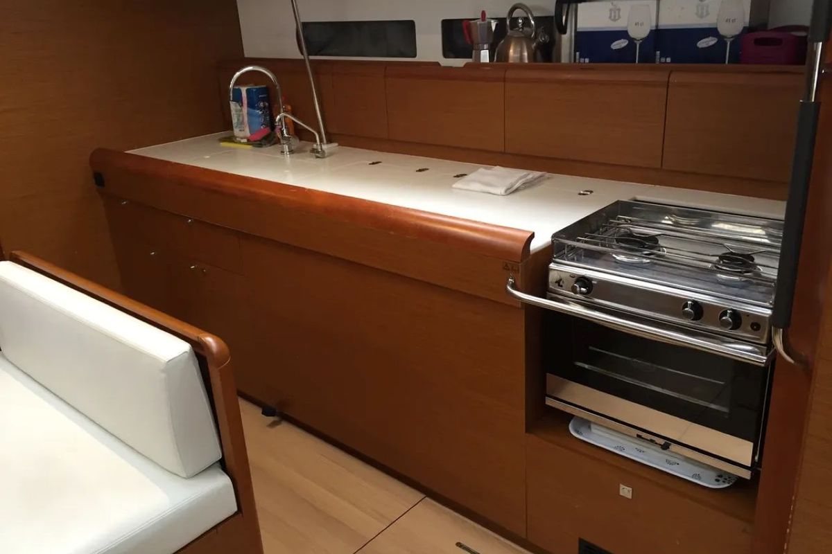 Galley of Malin II, a Jeanneau Sun Odyssey 479 sailboat at Seget Donji, Croatia