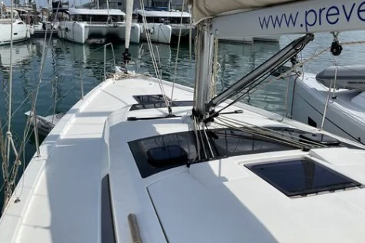 Deck of Maestro, a Dufour 390 GL sailboat at Municipal Unit of Apollonioi, Greece