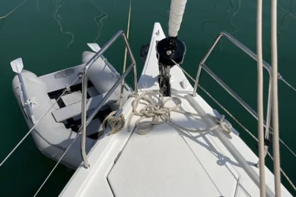 Deck of Maestro, a Dufour 390 GL sailboat at Municipal Unit of Apollonioi, Greece