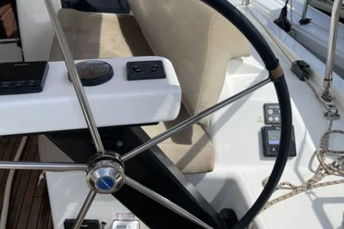 Cockpit of Maestro, a Dufour 390 GL sailboat at Municipal Unit of Apollonioi, Greece