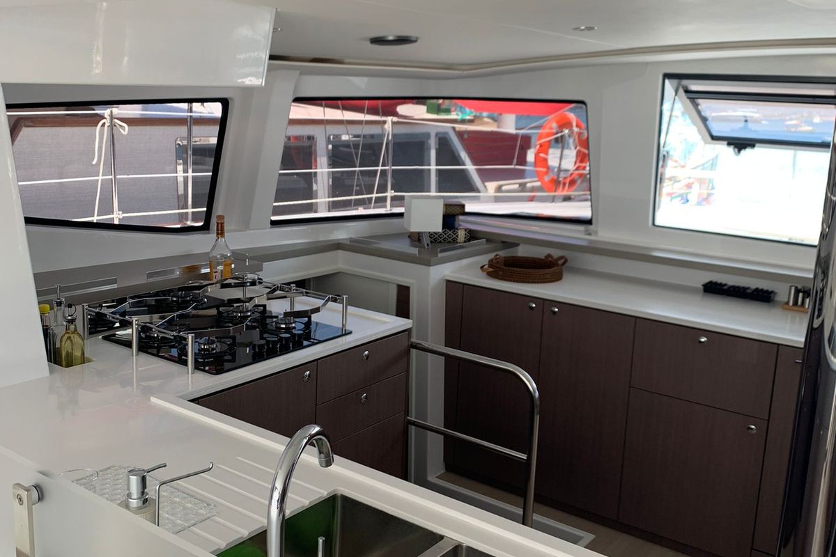 Galley of Ani Yasa, a Bali 4.6 catamaran at Fethiye, Turkey