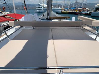 Deck of Ani Yasa, a Bali 4.6 catamaran at Fethiye, Turkey