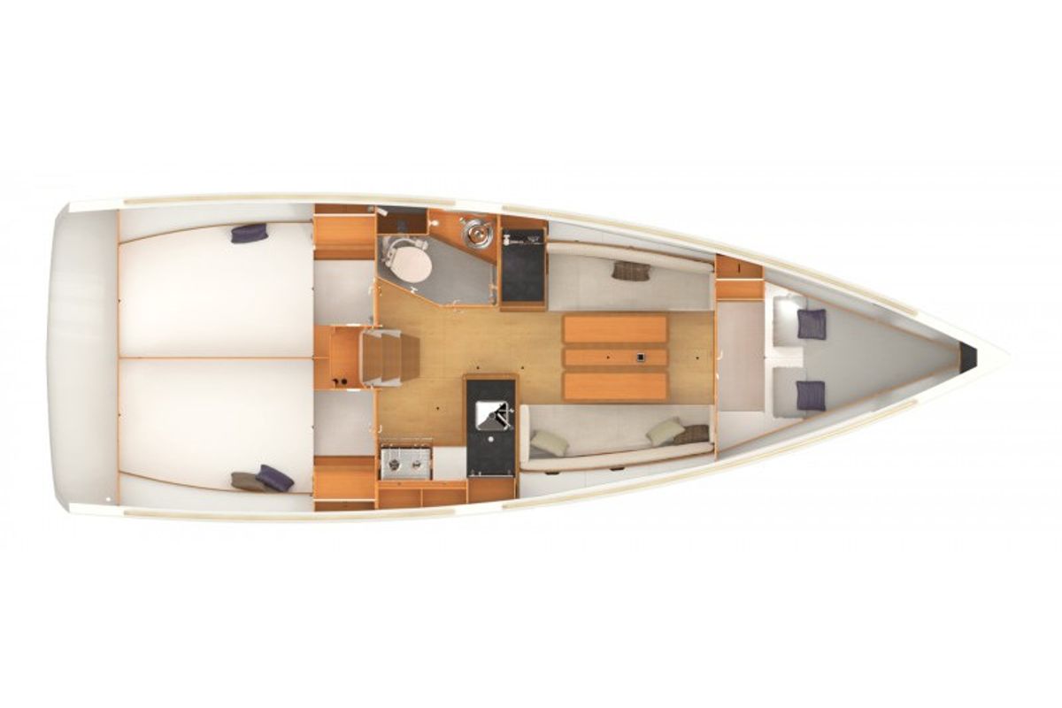Floor plan of Kashmir, a Jeanneau Sun Odyssey 349 sailboat at Port Navalo, France