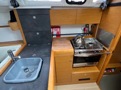 Galley of Kashmir, a Jeanneau Sun Odyssey 349 sailboat at Port Navalo, France