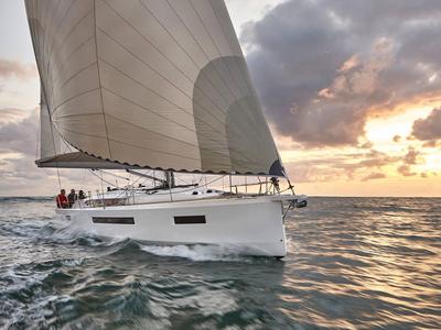Exterior view of Alboran Vino Blanco, a Jeanneau Sun Odyssey 490 sailboat at es Jonquet, Spain