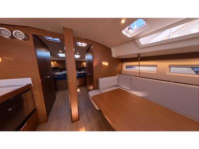 Salon of Alboran Vino Blanco, a Jeanneau Sun Odyssey 490 sailboat at es Jonquet, Spain